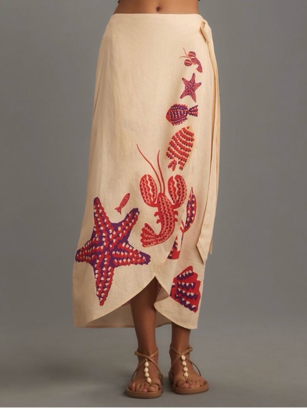 FARM Rio Cream Wrap Skirt with Pink and Purple Shell Print - Picture 2 of 7